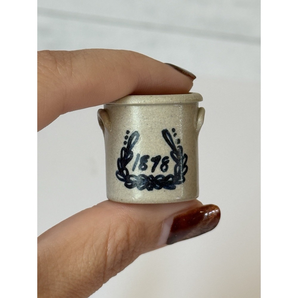 Vintage CNC Carolyn Nygren Curran Miniature Stoneware Crock 1878 Cobalt